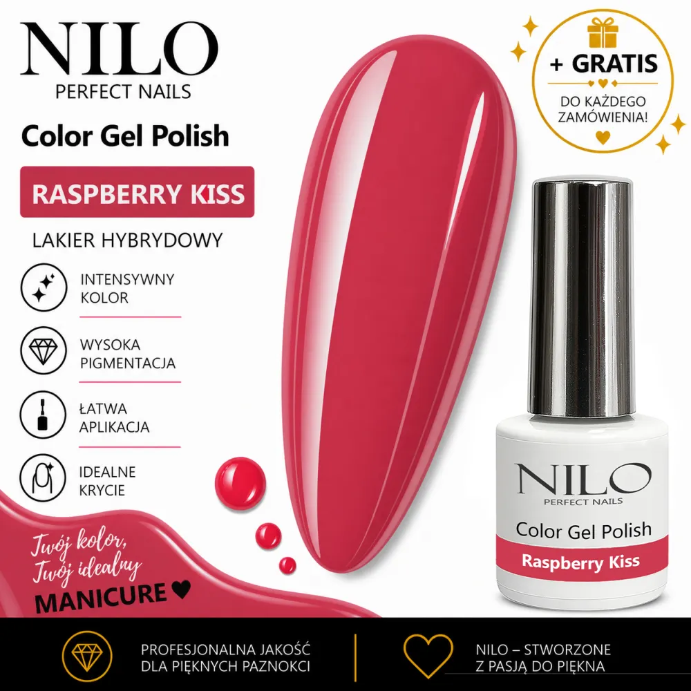 Lakier Hybrydowy Różowy Raspberry Kiss no. 300 NILO Perfect Nails 10ml